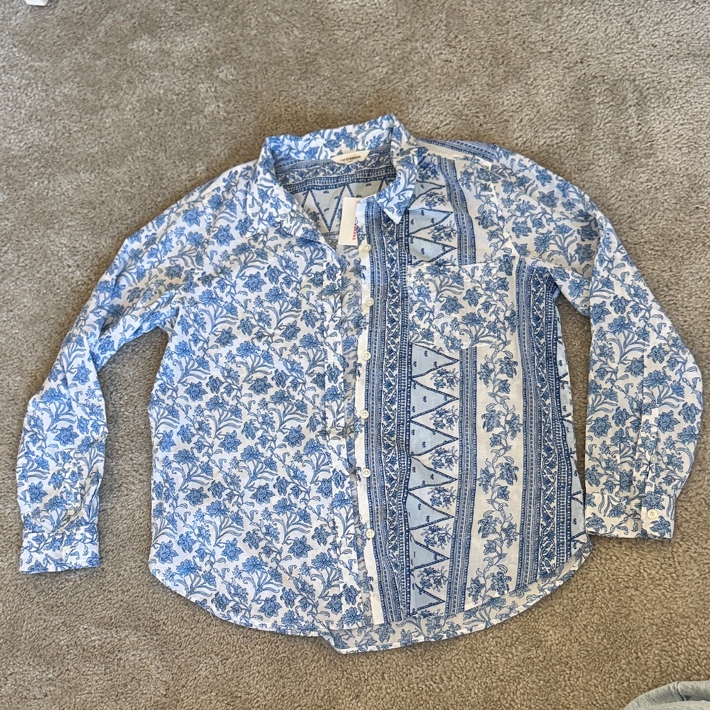 Lucky Brand Women's Blue Floral Button Down Shirt